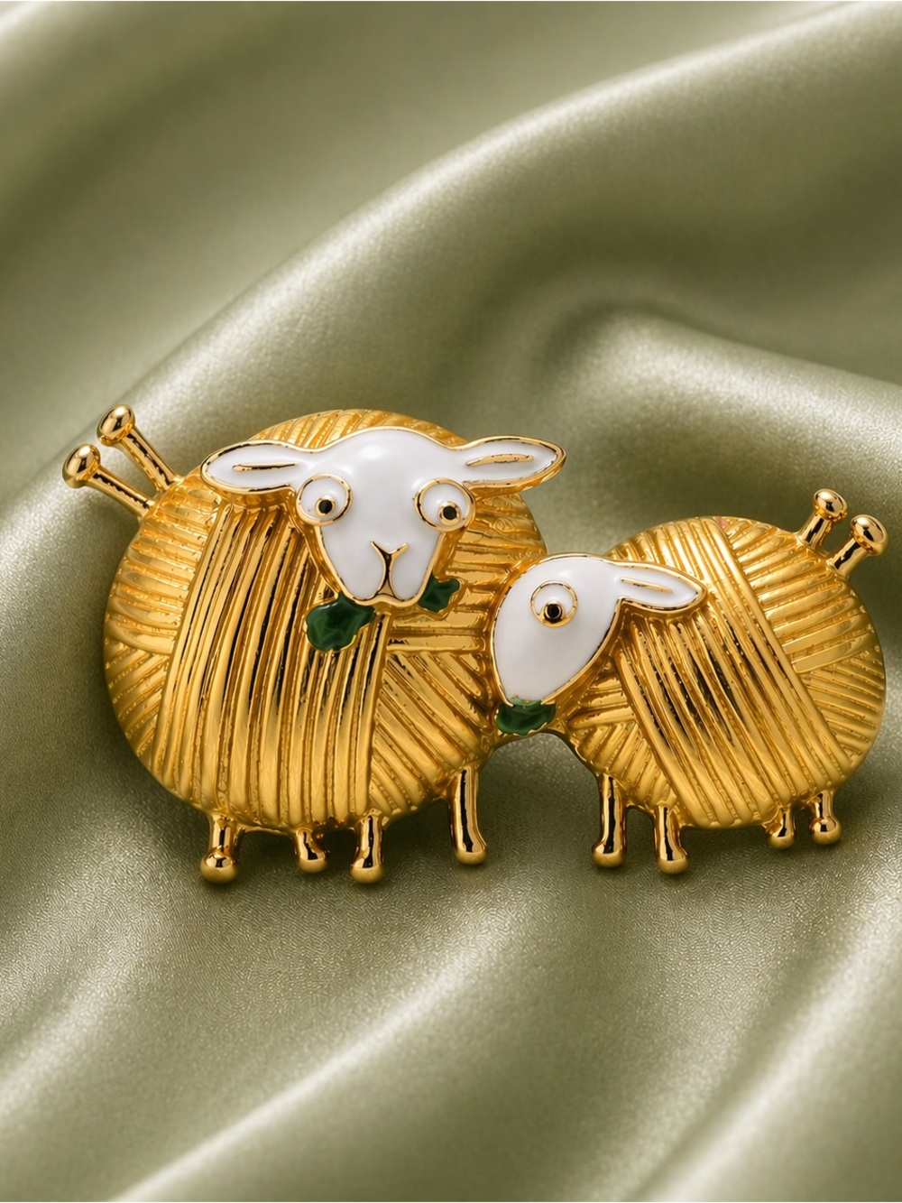 Cute Gold Sheep Duo Enamel Brooch